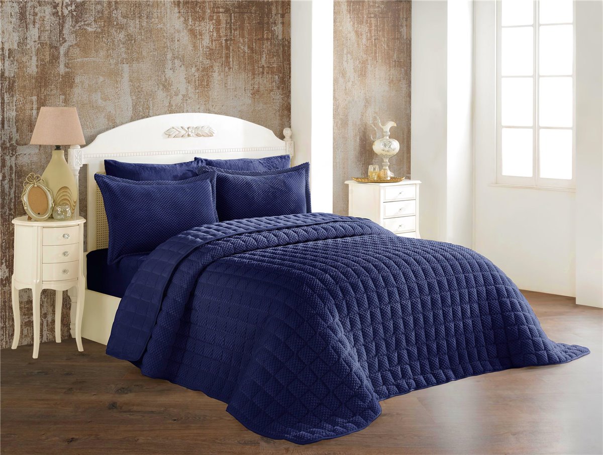 Tagesdecke, Decke, Bettüberwurf, Set, blau, 2 Kissenbezüge