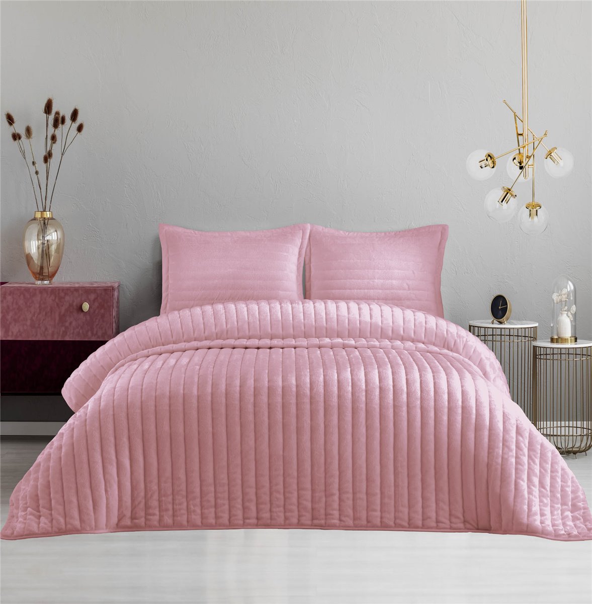 Tagesdecke, Decke, Bettüberwurf, Set, pink, 2 Kissenbezüge