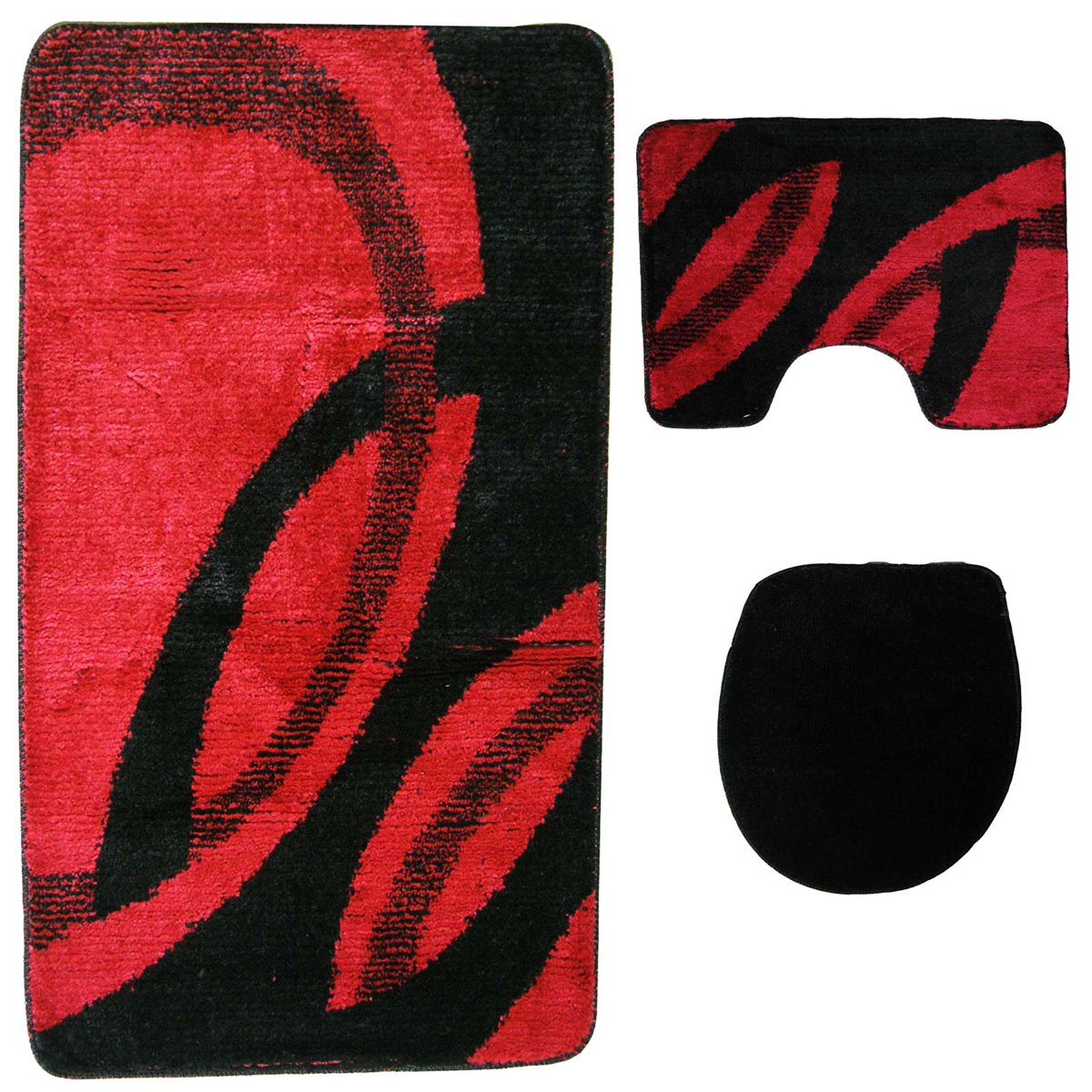 3 tlg Badematte Badezimmerteppich Badteppich Set #04 ROT