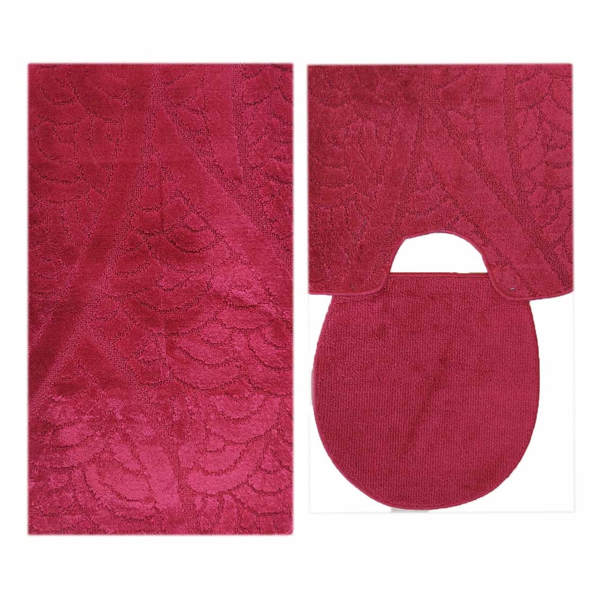 3 tlg Badematte Badezimmerteppich Badteppich Set #20 BORDO