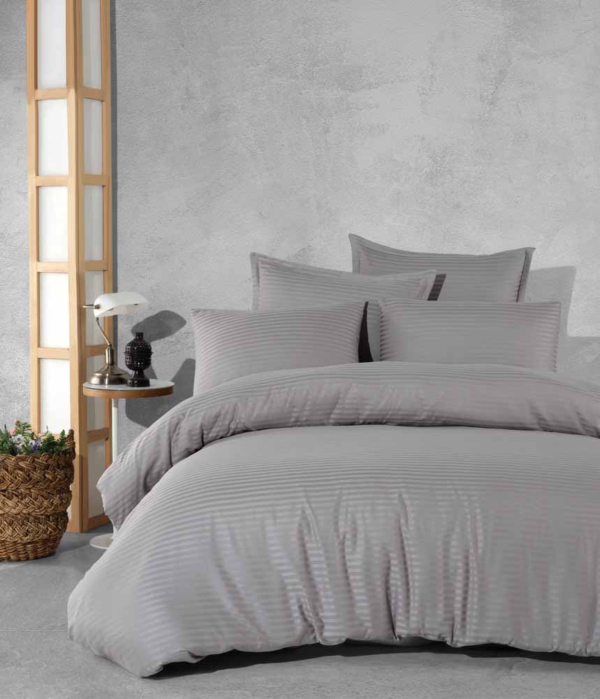 Bettwäsche, 3tlg , 200x200cm #Baumwolle Satin YS HELLGRAU 