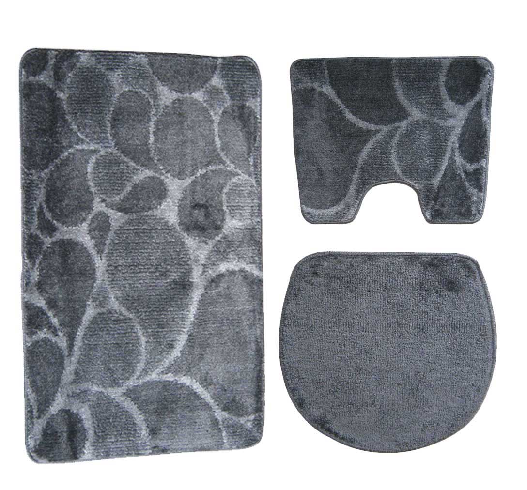 3 tlg Badematte Badezimmerteppich Badteppich Set #79 GRAU