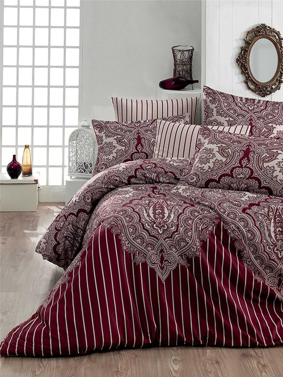 3D Bettwäsche, 6tlg, 220x240cm #LALE BORDO