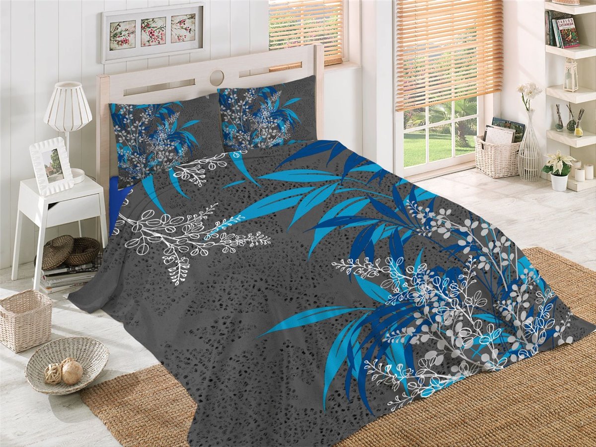 Bettwäsche, 5tlg, 200x200cm #AKASYA DUNKELBLAU-GRAU