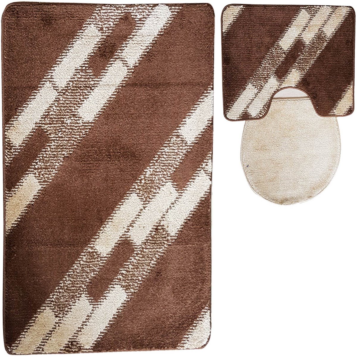 3 tlg Badematte Badezimmerteppich Badteppich Set #17 BRAUN