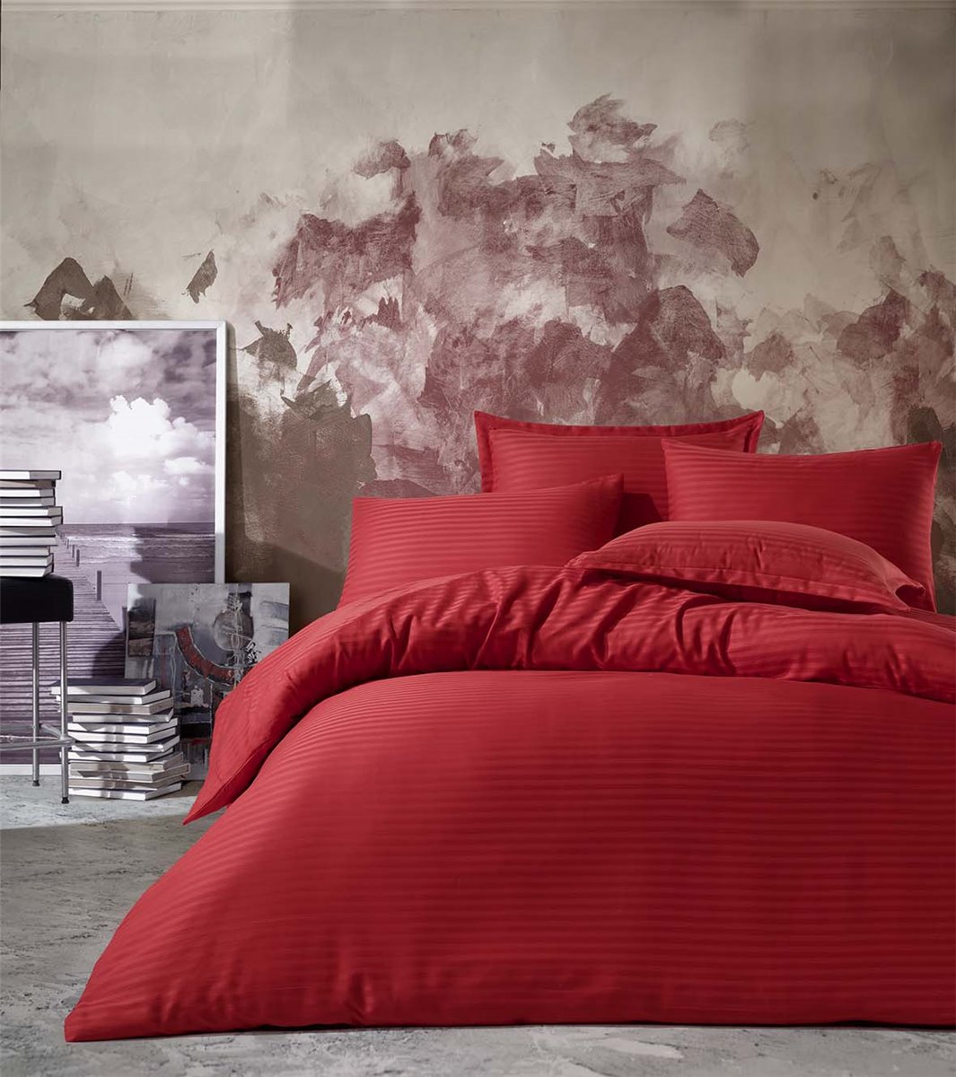 Bettwäsche, 3tlg , 200x200cm #Baumwolle Satin YS  ROT