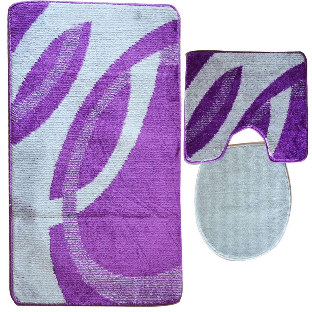 3 tlg Badematte Badezimmerteppich Badteppich Set #04 LILA-GRAU