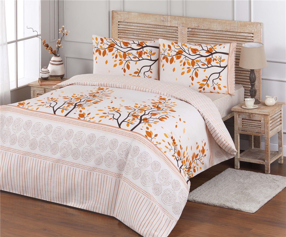 4 tlg Bettwäsche Baumwolle 200x220cm FALLEN LEAVE