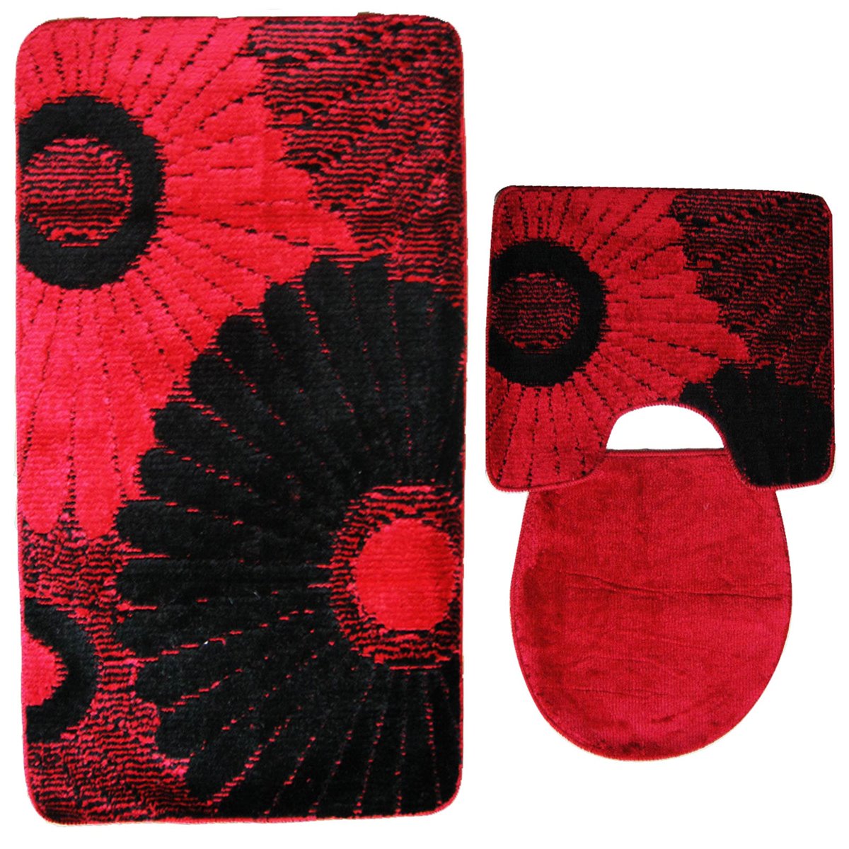 3 tlg Badematte Badezimmerteppich Badteppich Set #02 ROT