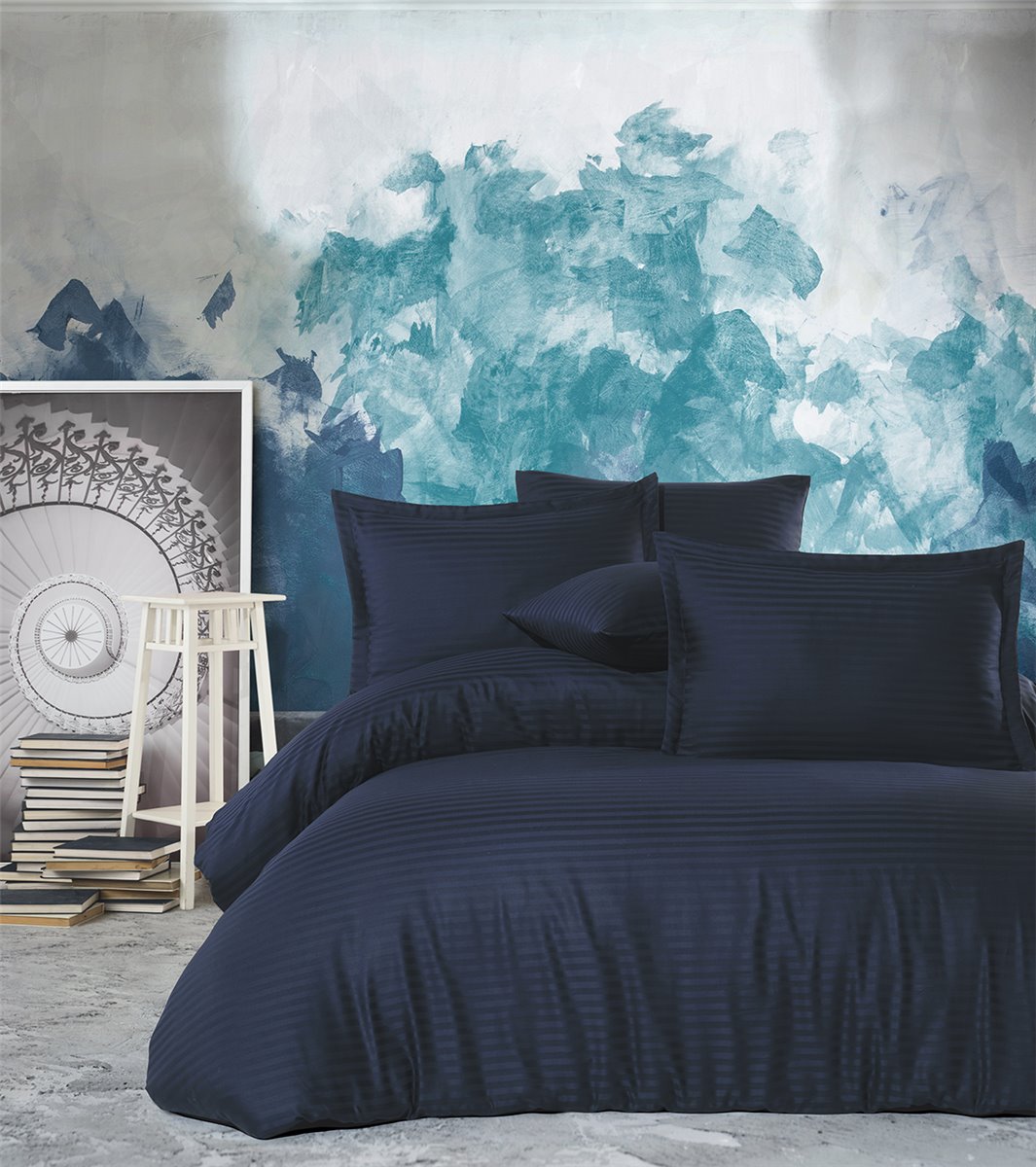 Bettwäsche, 3tlg , 200x200cm #Baumwolle Satin YS  DUNKELBLAU