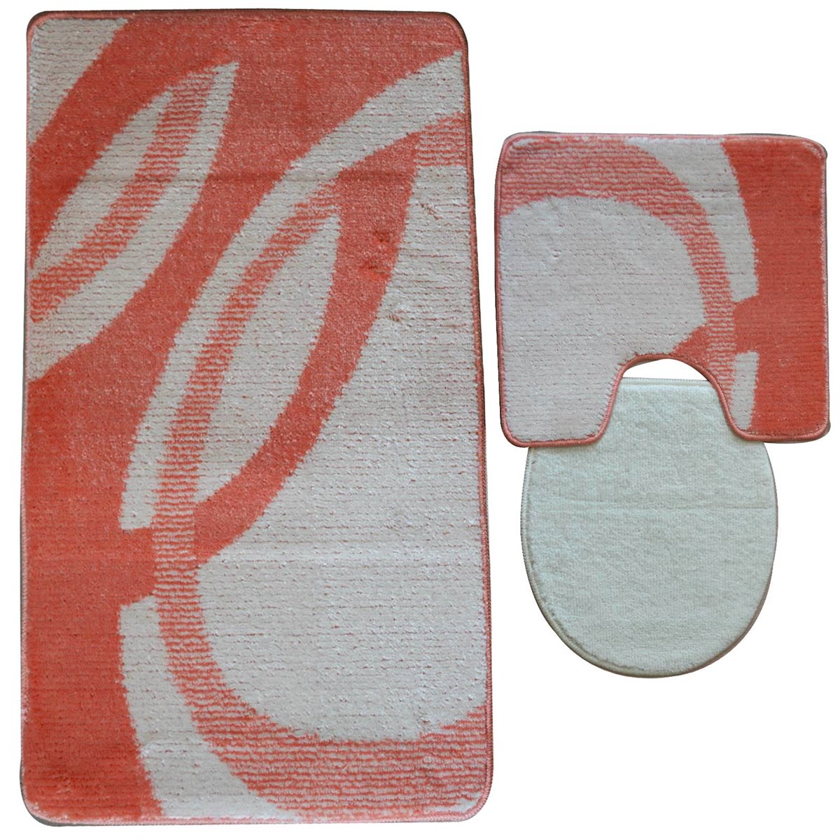 3 tlg Badematte Badezimmerteppich Badteppich Set #04 SALMON